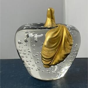 Vintage Gatco Controlled Bubble‎ Glass Apple Paperweight w/ Solid Brass